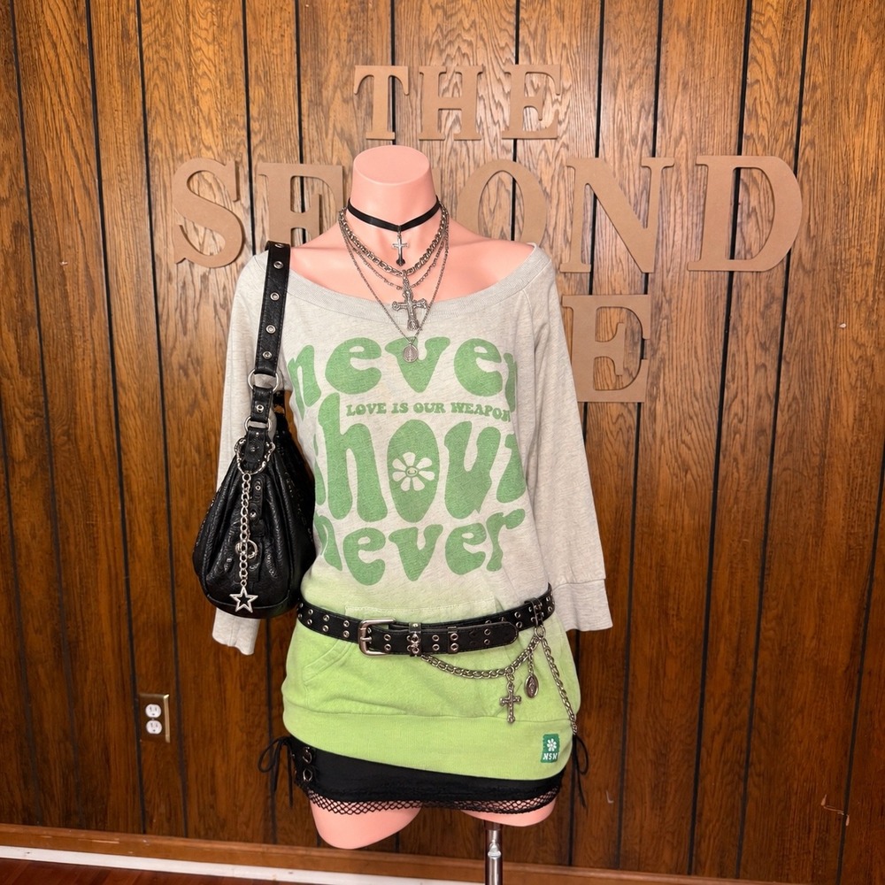 Indie Scene Green Ombre Band Tee Pullover Never Shout Never Womens S Y2K Boho